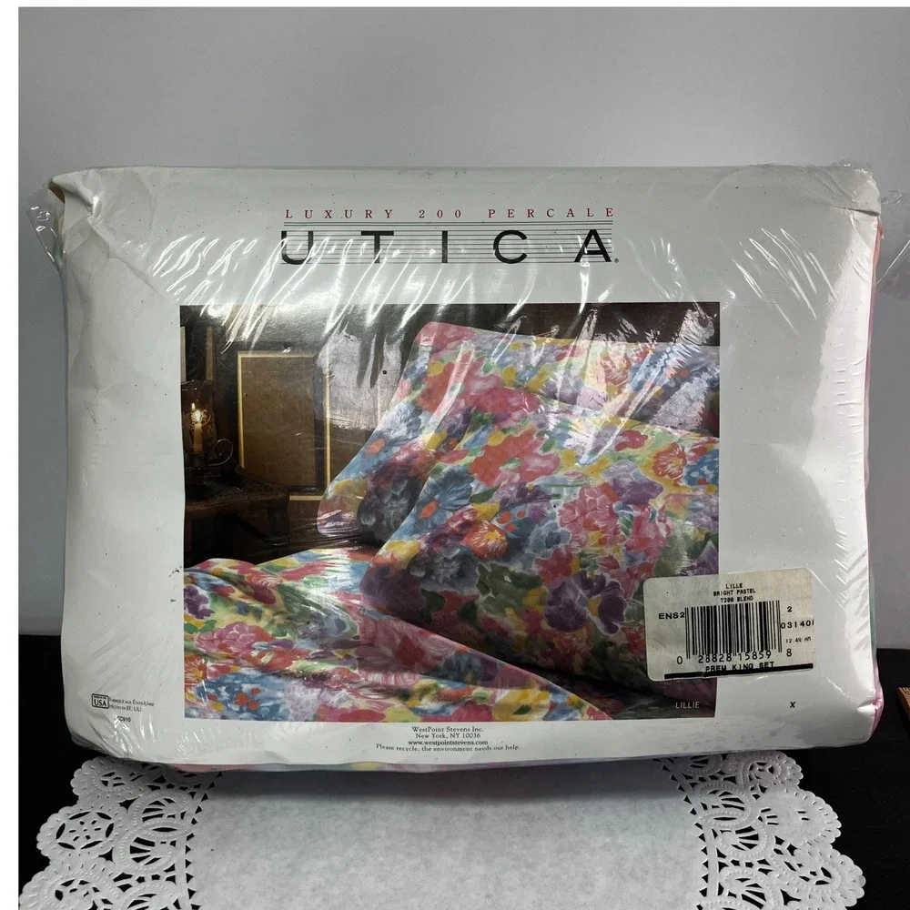 Utica King Sheet Set Lille Bright Pastel Vintage Floral 200TC Percale New RARE